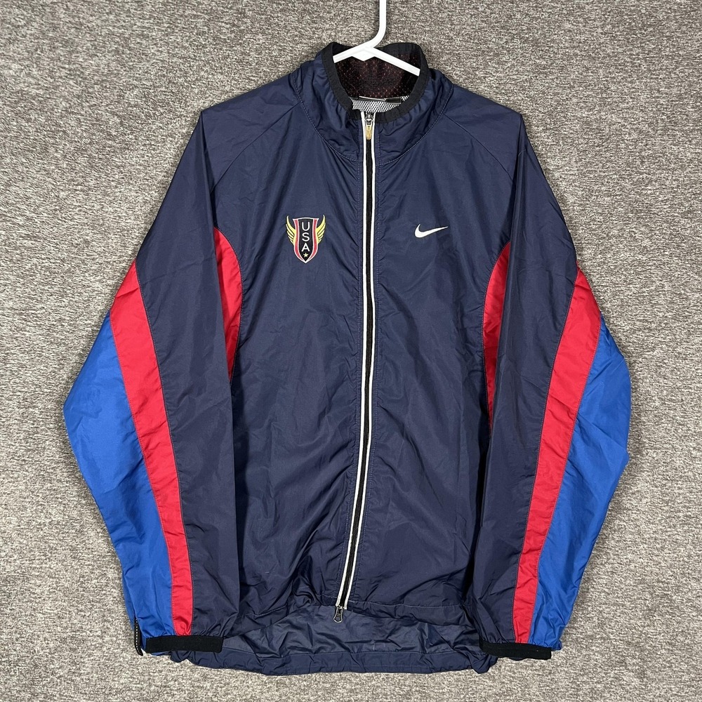 Vintage USA Running Jacket Mens Large‎ Blue Red Nike Track Windbreaker 90s